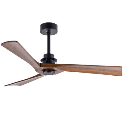 Ventilador de teto de madeira de 3 lâminas decorado com luz e controle remoto
