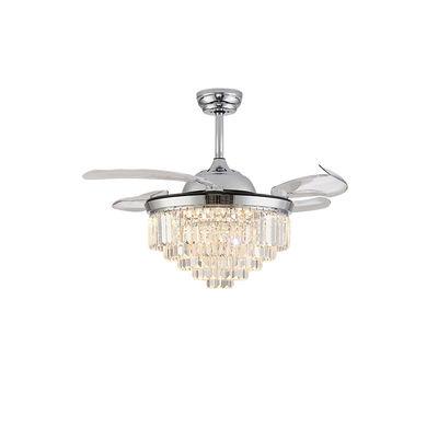 Ventilador de teto de lâminas dobráveis de cristal com luz e controle remoto