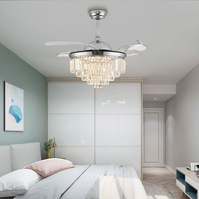 Ventilador de teto de lâminas dobráveis de cristal com luz e controle remoto