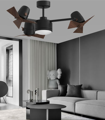Ventilador de teto dobrável de três cabeças preto com lâmina leve e retrátil