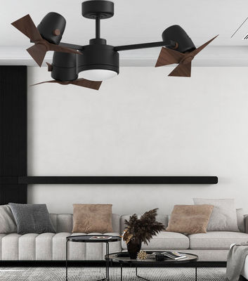 Ventilador de teto dobrável de três cabeças preto com lâmina leve e retrátil