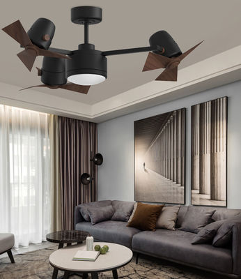 Ventilador de teto dobrável de três cabeças preto com lâmina leve e retrátil